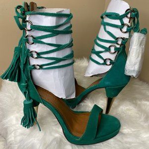 Colin Stuart | Suede Lace-Up Tasseled Gladiator Heels